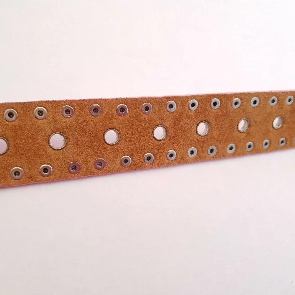 Genuine Bonded Leather Studded Belt Mall Goth Y2k Pink Metal Stud Punk Glam Rock - Picture 9 of 10